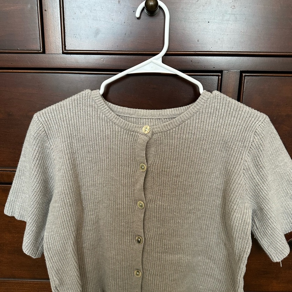 Gray Button-Up Knit Cardigan
